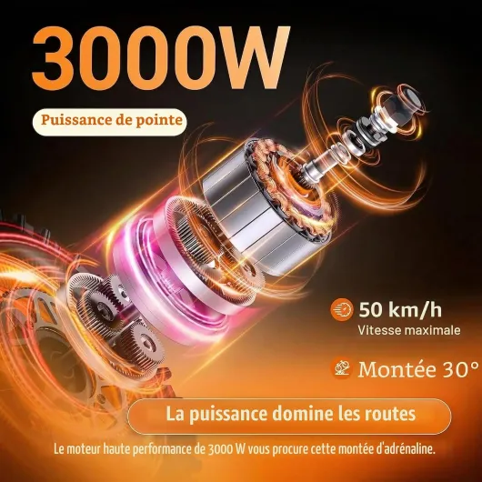 MilePop1 Moto électrique Adolescents Adultes, Moto électrique avec 3000 W Moteur, 48 V/25 Ah Batterie, 50 Km/H, jusqu'à 80 km, avec freins hydrauliques et musique, mini motos tout-terrain pour 13 ans
