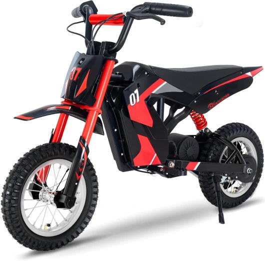 EV12M Motocross Électrique pour Enfants, Moto Électrique avec Moteur 300W, Modes de Vitesse de 8/12/25 KMH, Autonomie de 15KM, Pneu Pneumatique de 12'', Adapté aux Enfants 3-12 Ans