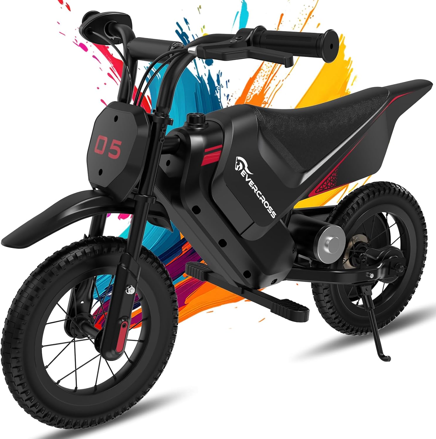 EV05M Moto Electrique pour Enfants, 150W Moto Electrique, Mode de Vitesse 8/16km/h et 10km de Distance, 12 Pouces Motocross pour Enfants 3-12 Ans Noir
