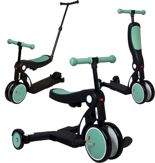 Looping SCOOTIZZ Draisienne Evolutive 5 en 1 avec Barre de poussée/Tricycle Bébé Évolutif/Trottinette Enfant Avec barre de poussée Vert Amande