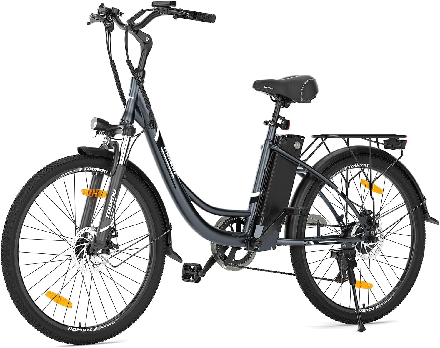 Touroll B1 Vélo Électrique, 26" vélo électrique Urbain avec 36V 15.6Ah Batterie Amovible, Vélo de Ville électrique 250W, 7 Vitesses, E-Bike Urbain pour Adulte