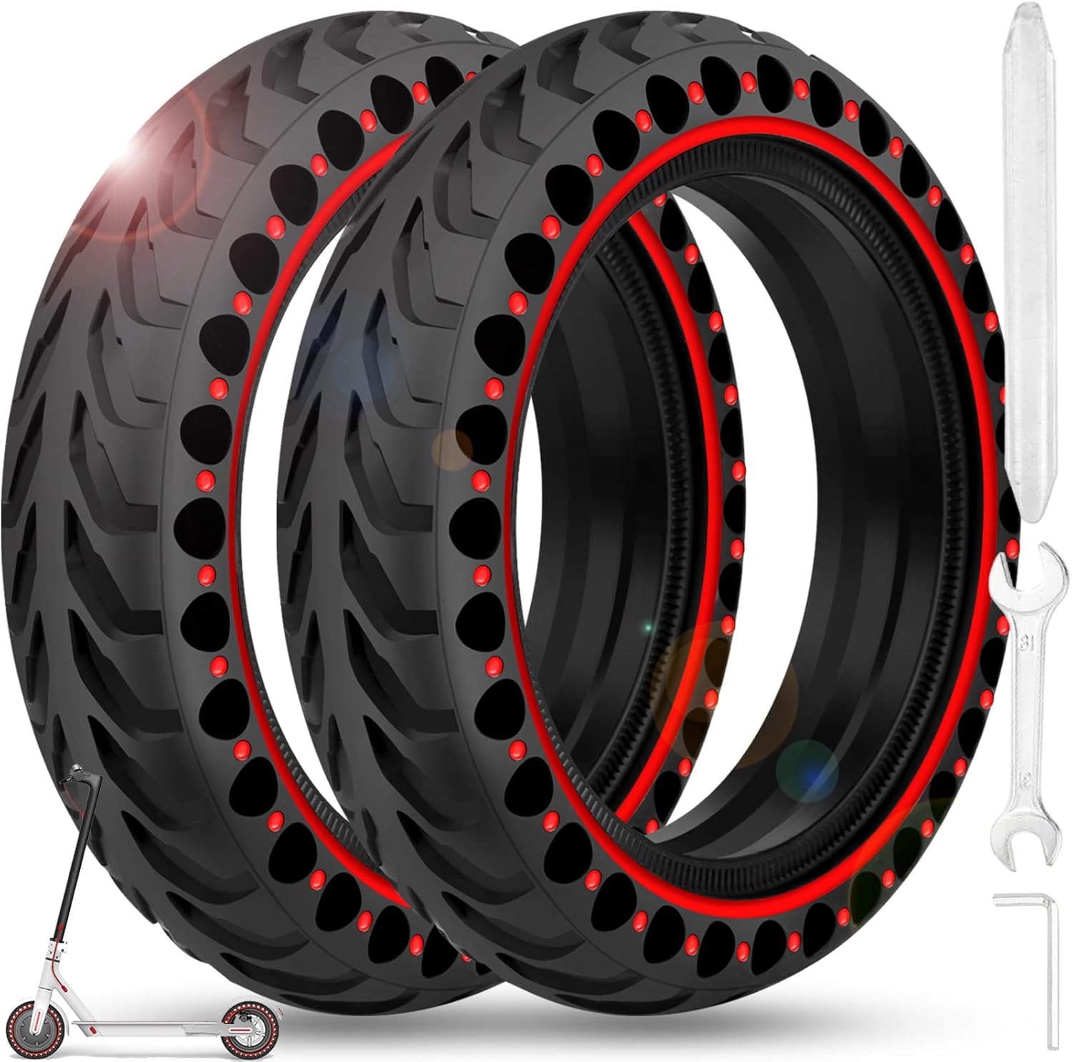 BANGTING 2PCS 8.5x2 inches Solid Tires for Electric Scooter, 8 1/2 x2 Tire for Gotrax GXL V2 / XR/APEX, 50/75-6.1 Tire Replacement for Xiaomi Pro 2 / M365 / 1S and All 8.5'' Scooter Tires Red