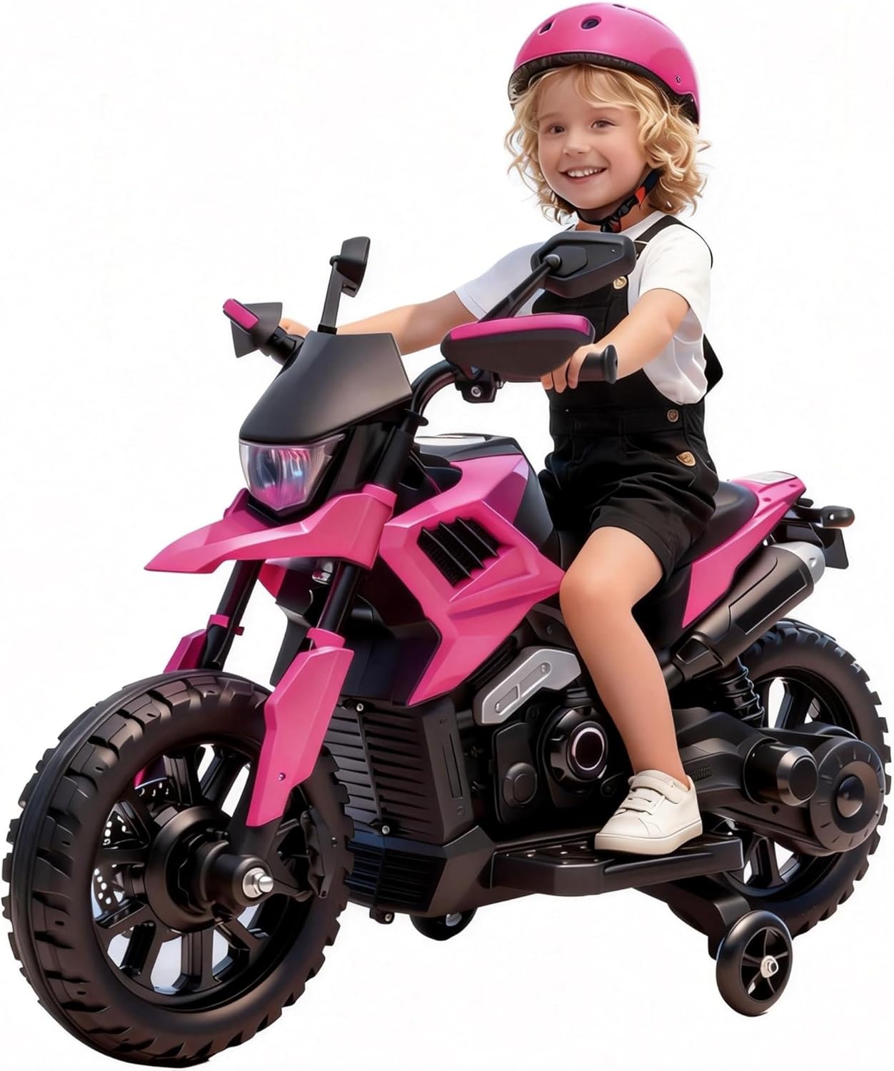 Moto Electrique Enfant 6V pour 3 à 6 Ans sans Télécommande Batterie 6V4Ah Phares Musique Klaxon Moto électrique Stable avec roulettes Dimensions 85 x 58 x 42 cm Norme CE Rose Fuchsia