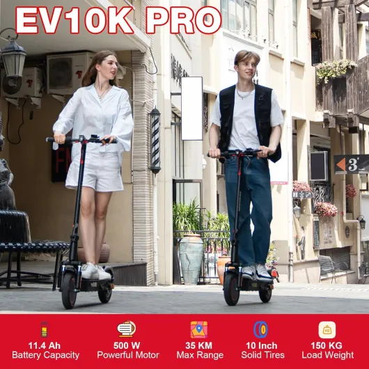 EV10K Pro Trottinette Électrique Adulte, 10'' Scooter Electrique Pliable, E-Scooter avec App Control, Batterie 410WH, Vitesse Max 25km/h, Moteur 500W, Affichage LED, Double Amortisseurs
