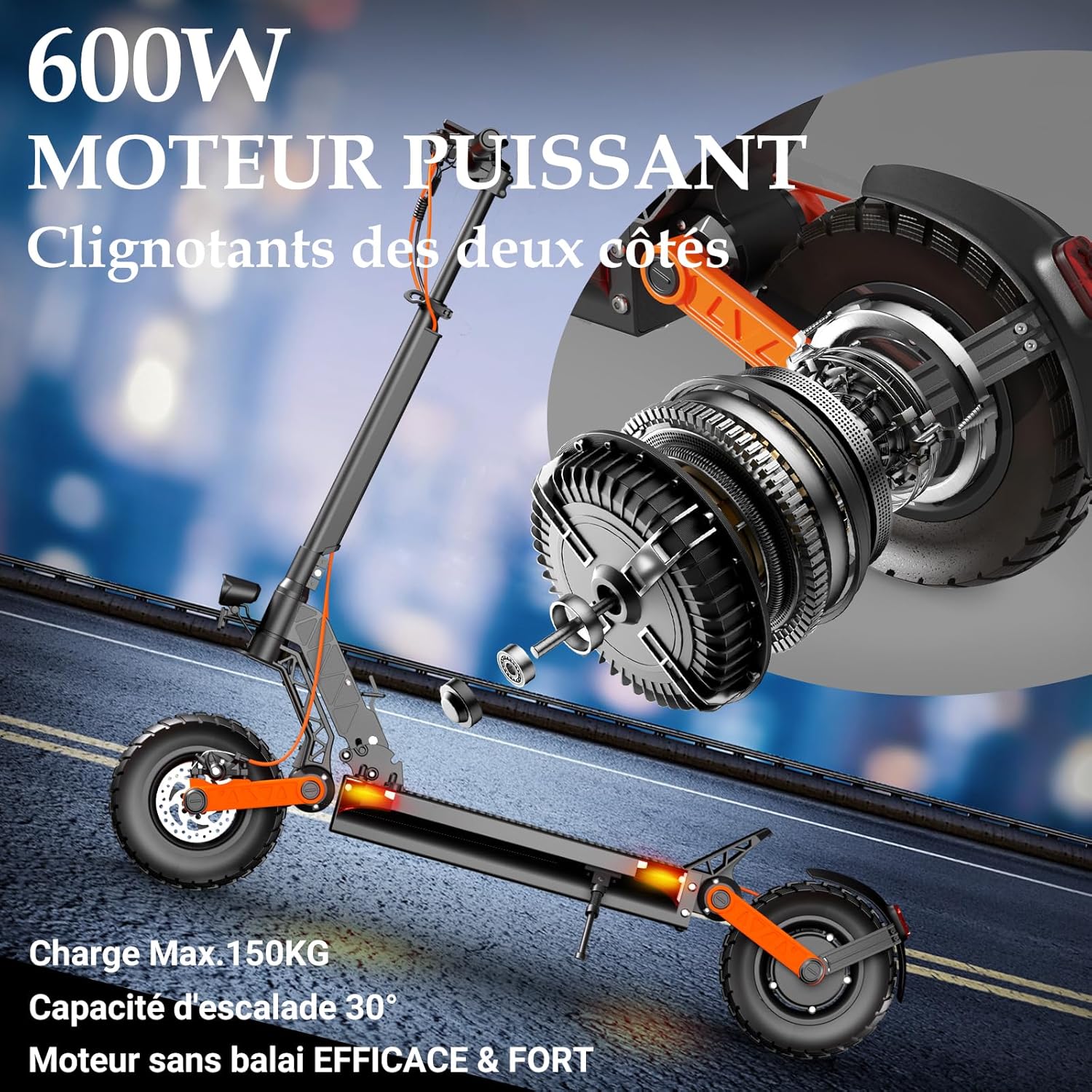 Trottinette Electrique Adulte S/T Serie Autonomie 50-90KM Batterie 48/60V 13/18/26Ah Moteur 600W/600W*2/1000W*2 Trotinette Electrique Puissante Tout Terrain Ultra Legere Double Suspension S5-600W 48V 13Ah(40-55KM)