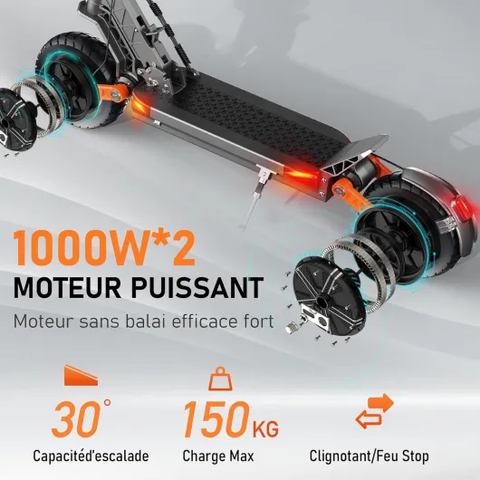 Trottinette Electrique Adulte S/T Serie Autonomie 50-90KM Batterie 48/60V 13/18/26Ah Moteur 600W/600W*2/1000W*2 Trotinette Electrique Puissante Tout Terrain Ultra Legere Double Suspension S10S-Z-2000W 60V 18Ah(70-85KM)