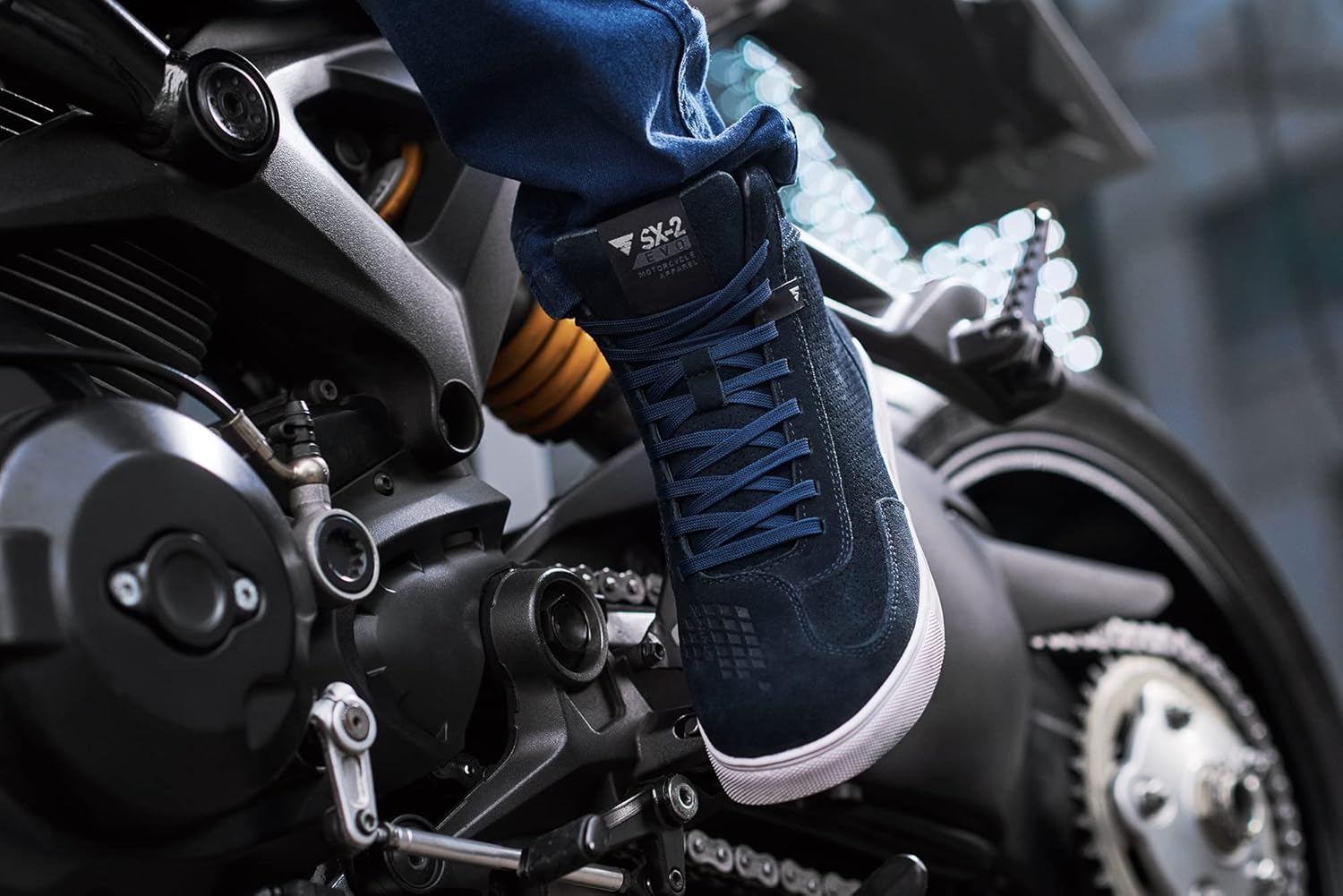 SX-2 EVO Chaussure Moto Homme - Botte Moto Hommes Cuir, Renforcées, avec Soutien de la Cheville, Semelle Antidérapante, Coussinet de Protection (Bleu, 42) Bottes de moto 42 EU Bleu