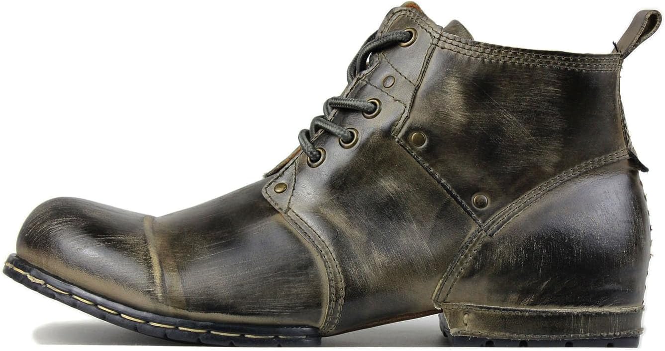 Bottes de Moto pour hommes Mode Zipper-up Bottes Chukka en cuir Chaussures décontractées OS-6015-1-B 44 EU Vert Rétro