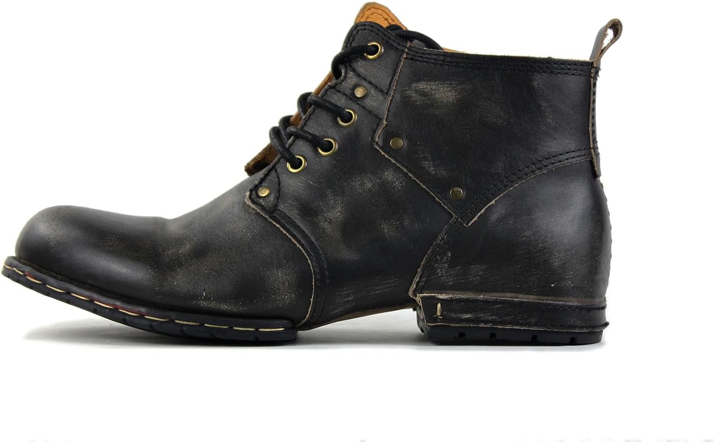 Bottes de Moto pour hommes Mode Zipper-up Bottes Chukka en cuir Chaussures décontractées OS-6015-1-B 44 EU Vintage Noir