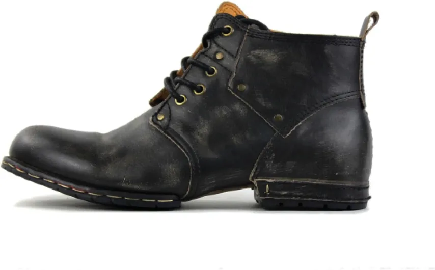 Bottes de Moto pour hommes Mode Zipper-up Bottes Chukka en cuir Chaussures décontractées OS-6015-1-B 44 EU Vintage Noir