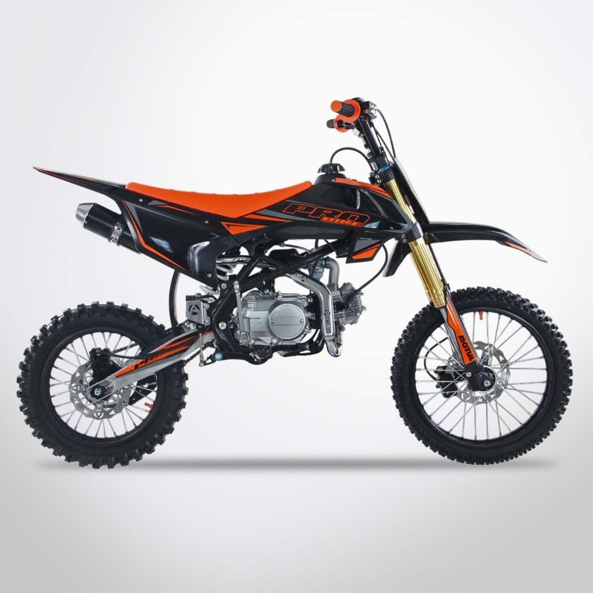 PROBIKE Dirt Bike 125-S 17/14 Orange Edition 2025 - Pit Bike Cross 125cc 9CV 4T - Suspension Totale Disques Freins - Piste Ado/Jeune Adulte
