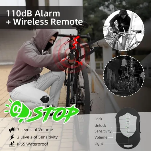 Antivol pour trottinette électrique, avec alarme 110 dB, antivol pour vélo électrique, rechargeable via USB-C, étanche IP55, chaîne de 1200mm / 8mm, avec télécommande et clé (noir)