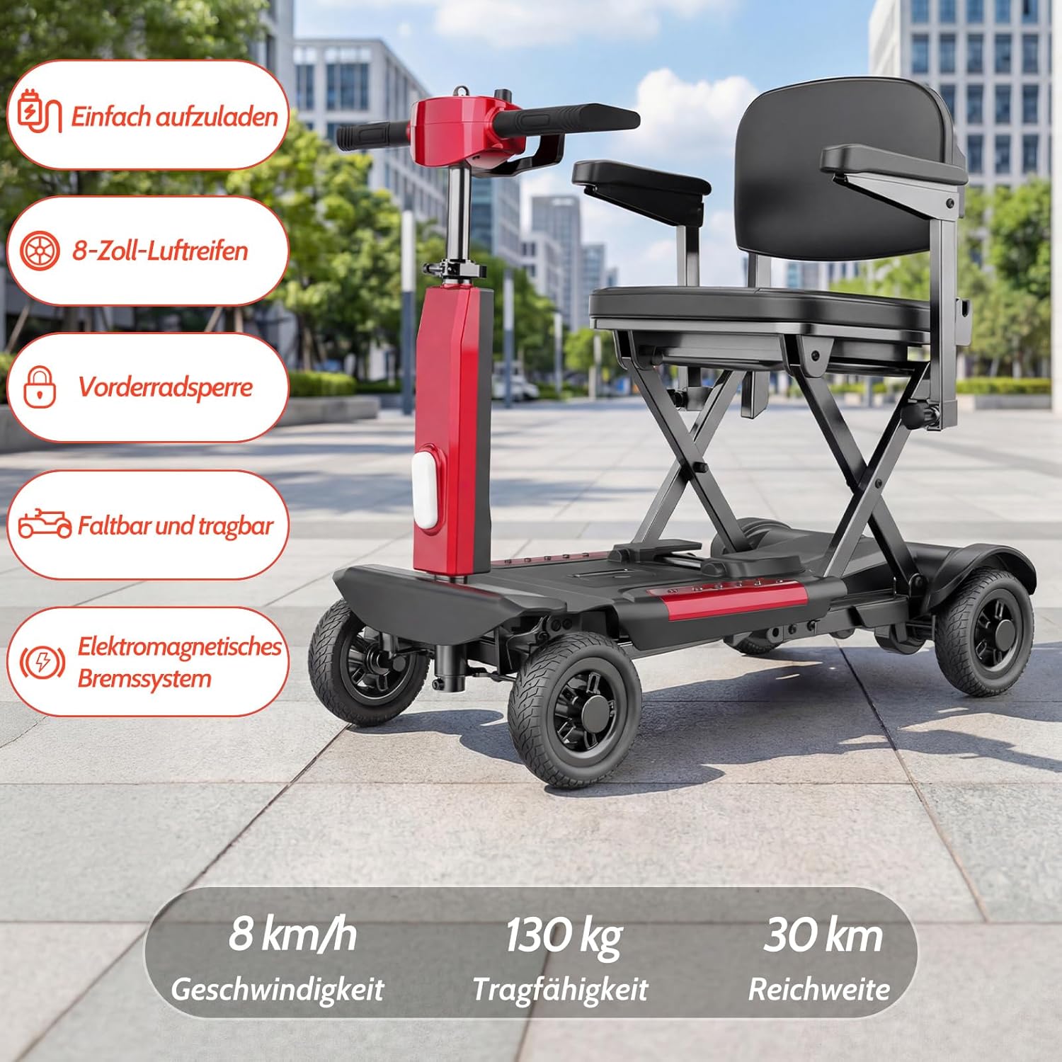 X11 Scooter Électrique 4 Roues pour Personnes à Mobilité Réduite, Autonomie Longue 30–35 km, Frein Électromagnétique, Pliable et Léger, Siège avec Dossier, Sécurité Renforcée