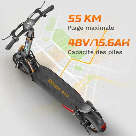 RT6 Trottinette Électrique, Scooter pour Adulte, Batterie 48V 15.6Ah, Autonomie Max 50-55KM, Pneus Tout-Terrain 10 Pouces, 3 Mode de Vitesse, Affichage Intelligent, Facile à Plier