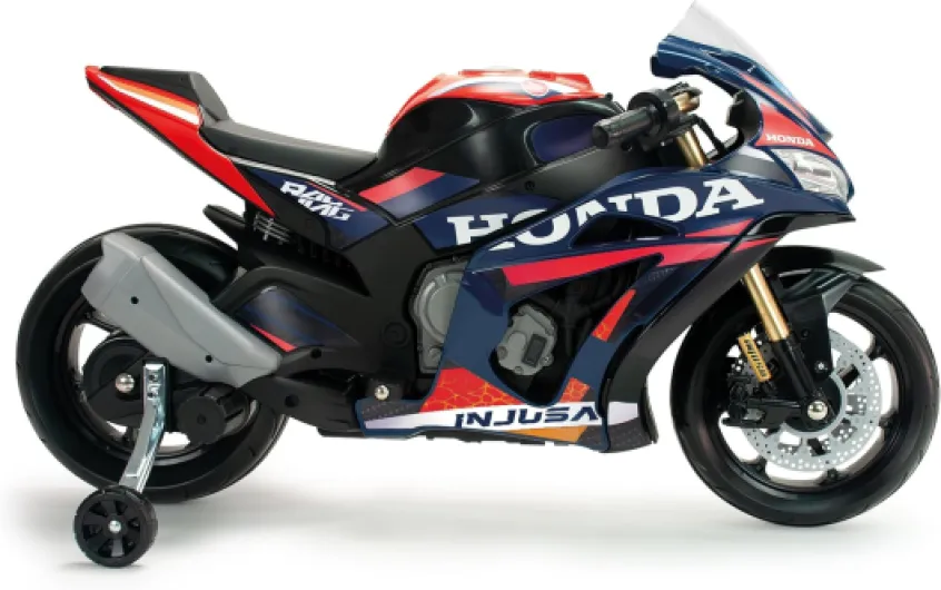 Moto Électrique Enfant 12V Honda Compétition Officielle avec Batterie Sons LED Roues Stabilisateur Accélérateur Guidon Moto Course Dès 3 Ans 6 km/h Cadeau Fille Garçon - INJUSA Honda Competition