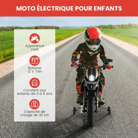 Aprilia Moto Électrique pour Enfants 3-8 Ans avec Musique & Lumière, Voiture Électrique Enfants avec 2 Roues d'Entraînement, Vitesse 5,5-6 km/h, Charge 30KG, 106,5 x 56 x 80CM… 106,5 x 56 x 80CM Noir