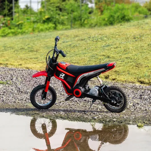 Moto Cross électrique Enfant 350 W, Batterie 12V, Moto électrique Enfants, Vitesse 8-16 km/h, pneus gonflables 12'', Amortisseur arrière, klaxon & Musique, adapté aux Enfants 8-12 Ans, Rouge