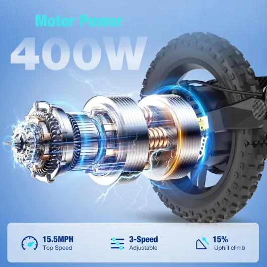 Moto électrique pour enfants, Moto électrique avec batterie 36V 10.4Ah, mode de vitesse 10/15/25 km/h, autonomie 35-60 km, pneus gonflables 14 pouces, double amortissement, moto pour 8+ ans Rouge
