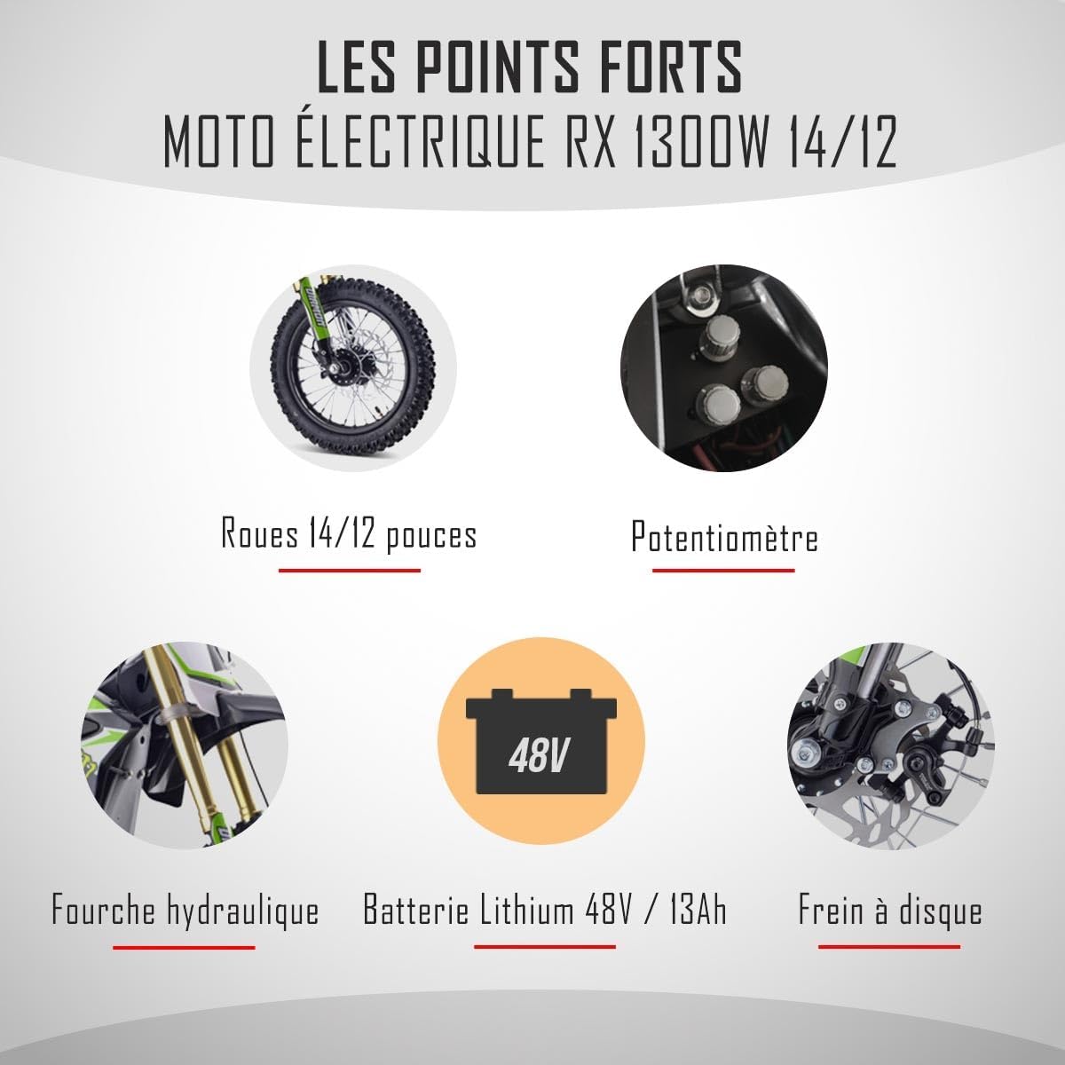 Moto Enfant Électrique 1300W / Moto cross ORION 1300W / 14/12 / Orange
