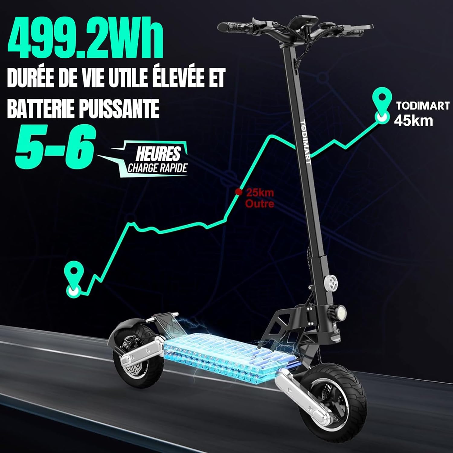 Trottinette Électrique Adulte Tout Terrain Puissante Moteur 800W/1000W*2 Batterie 48V 18,2Ah/20,8Ah Autonomie 50-90KM Trotinette Electrique Ultra Légère Double Suspension Scooter Électrique Adulte Noir-G2