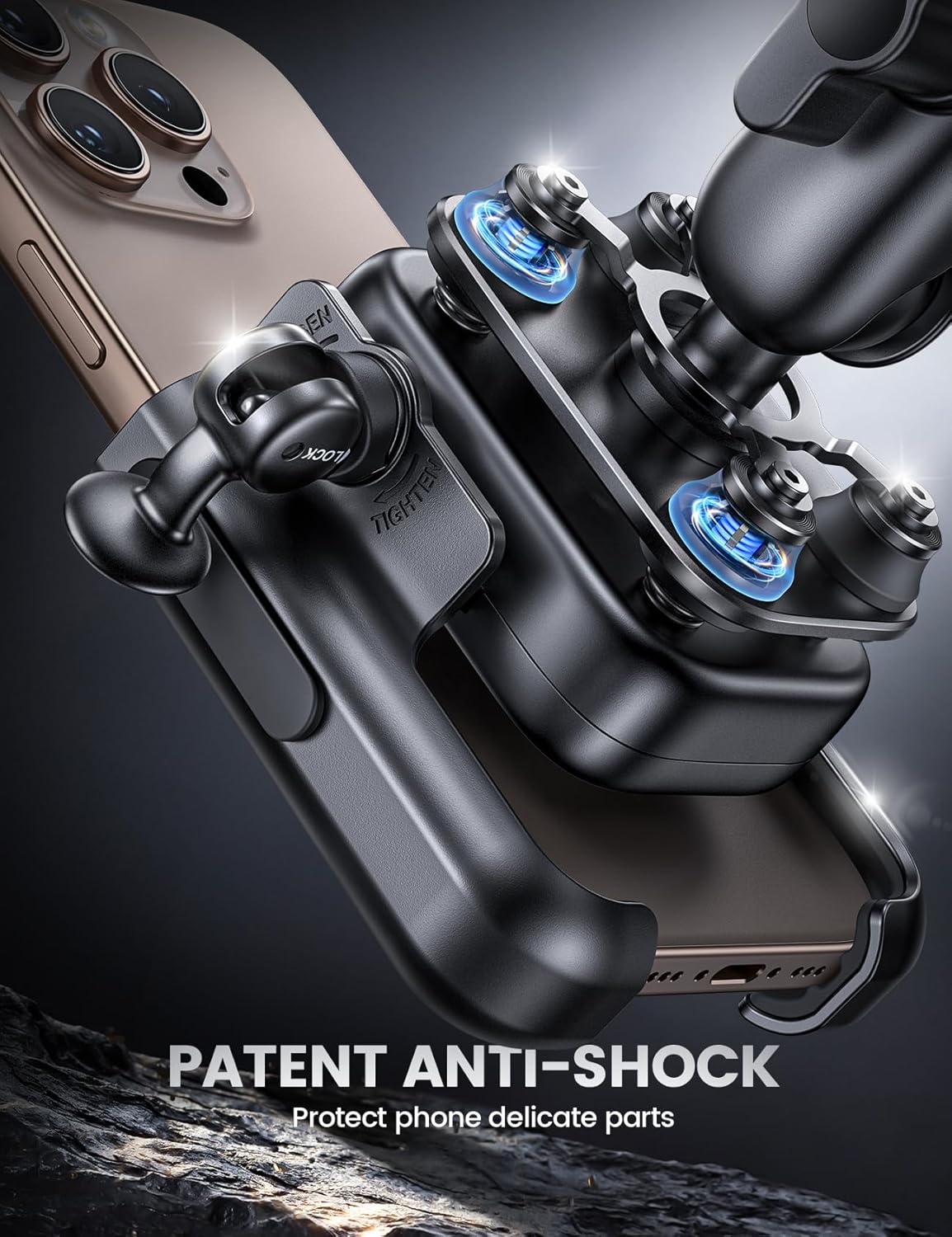 Support Téléphone Moto - [Tout Métal] [Anti-Vibration] [Bras Rétractable] Antivol, 2 x 360° Rotation, Porte Téléphone Vélo, pour iPhone 17 16 15 14 13 et Autre Smartphone de 4,7-7,2" - Noir