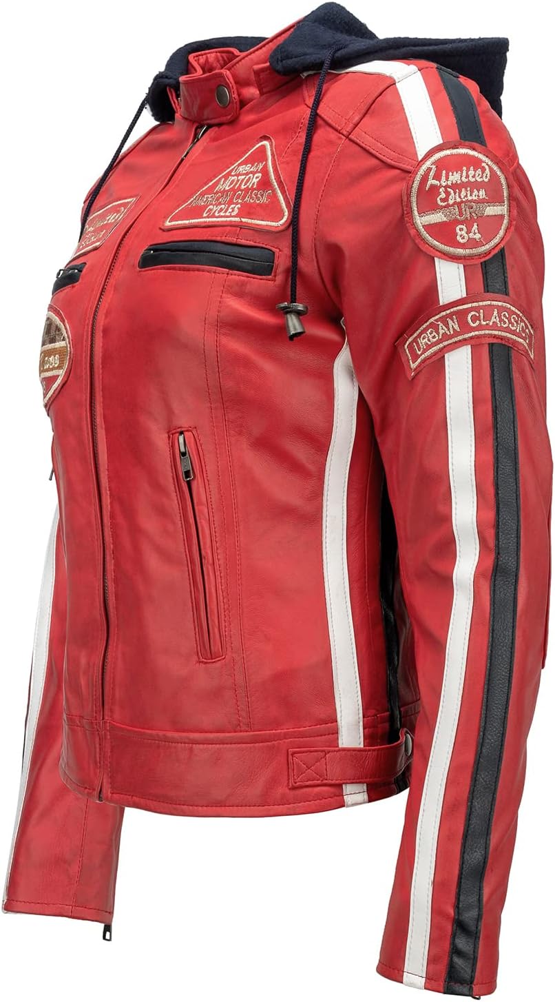 Leather Damen Leren Bikerjack Vestes Pour Femme 3XL Rouge