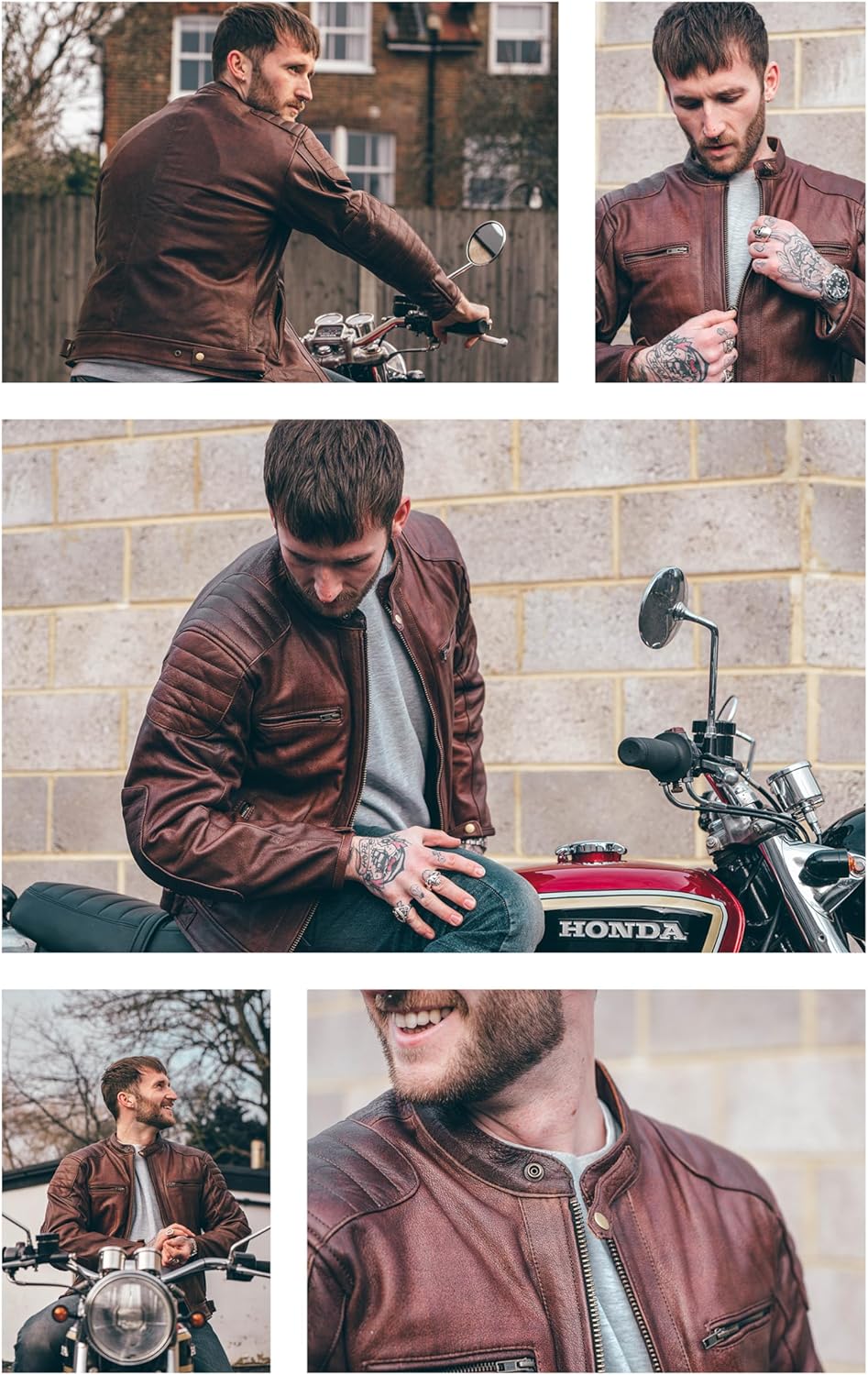 Veste de moto en cuir pour homme - Homologué blouson été/hiver de moto de tourisme avec protection véritable biker CE armor (EN 1621-1) Design cousu matelassé - Brun/Marron - XL XL Marron
