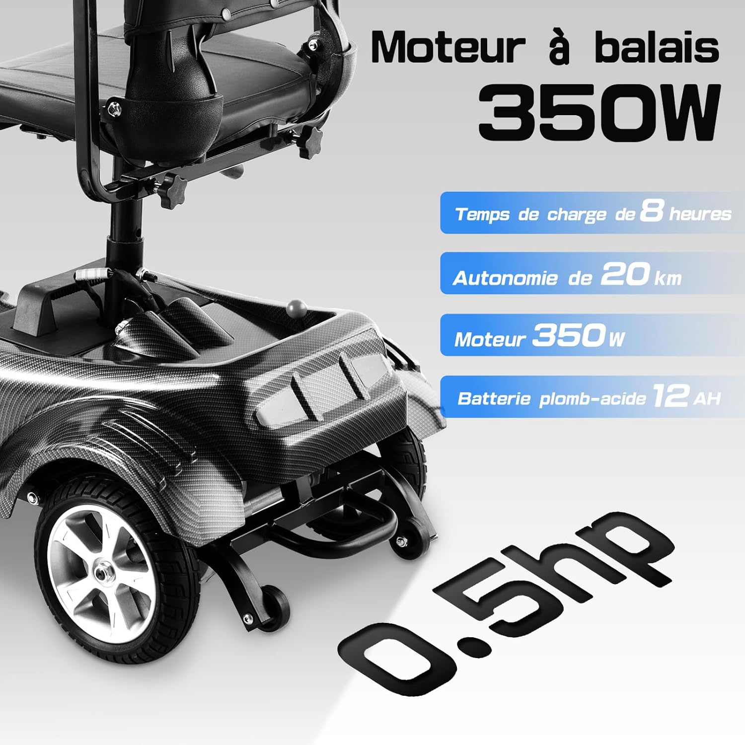 Z02 Trottinette Électrique Pliable pour Personnes à Mobilité Réduite et Seniors - 4 Roues Anti-basculement, Autonomie 20KM, Stable et Durable, Tout-Terrain, Charge Maximale 100kg, Noir Z02-Noir