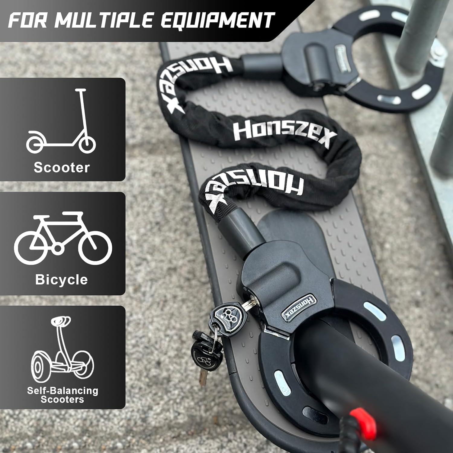 Antivol Trotinette Electrique, Cadenas Trotinette Electrique, 36.22inch Robuste Chaînes Antivol pour Scooter Electriques, avec Clés et Sac Etanche Noir + Sac