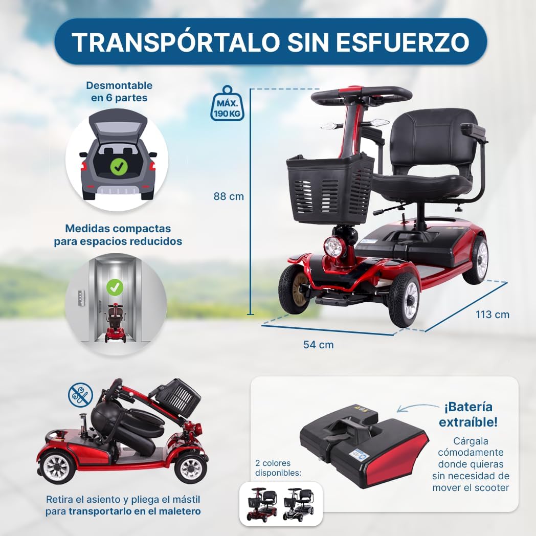 Trottinette de Mobilité pour Adultes 4 Roues 190Kg Démontable Lumières LED Dortomedical®