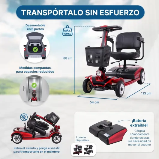 Trottinette de Mobilité pour Adultes 4 Roues 190Kg Démontable Lumières LED Dortomedical®