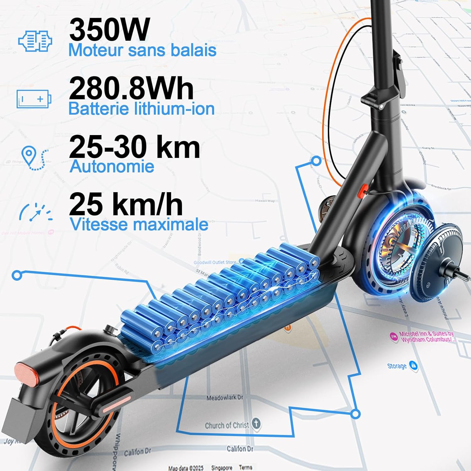 T3 Trottinette Electrique Adulte antivol Ultra Legere, Moteur 350W/25KM/H Autonomie 35KM Batterie 36V 7.8Ah,Trotinette électrique Adulte Pliable pneus nid d'abeille increvables, Charge 120kg Noir-T3 Pro