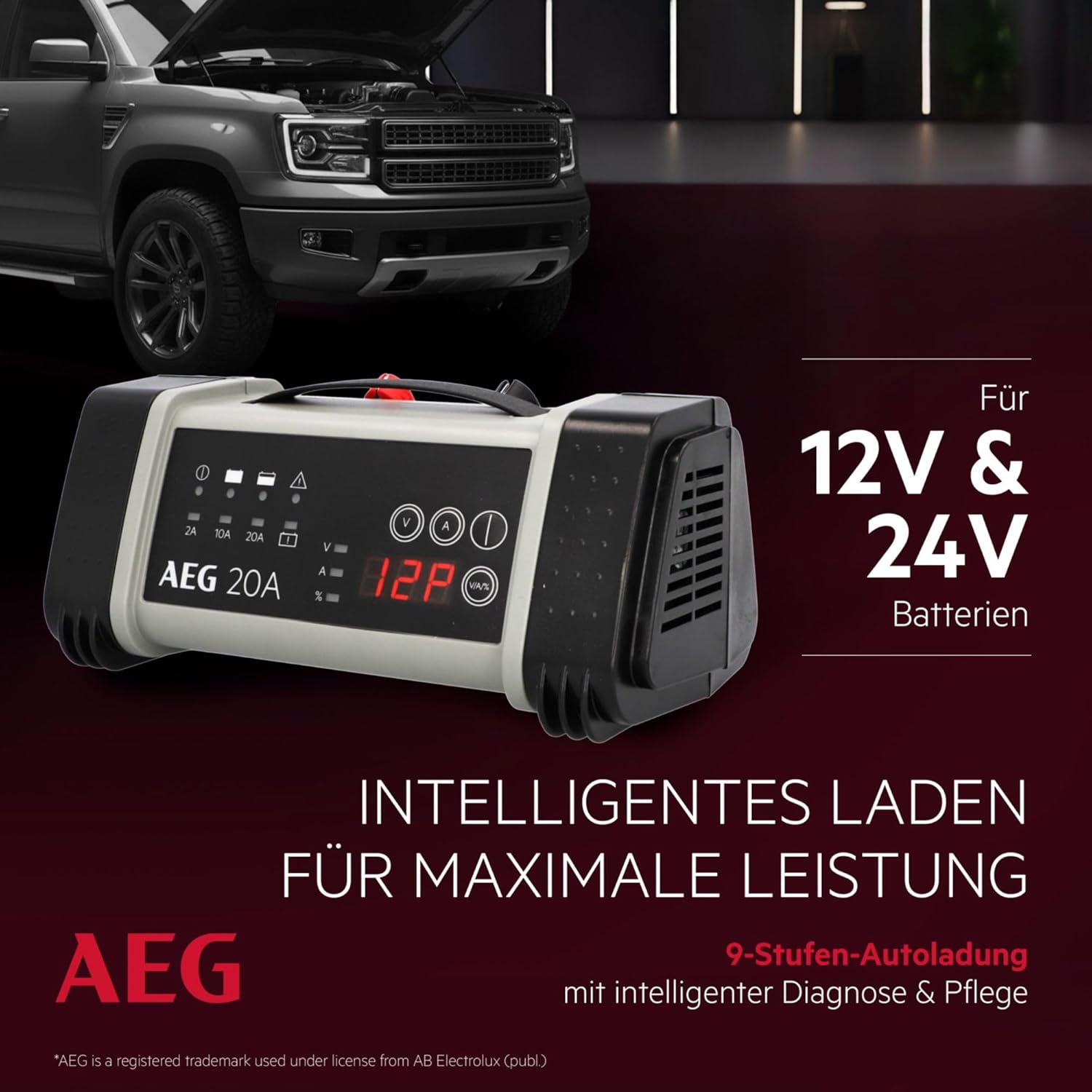 97025 Chargeur de Batterie à microprocesseur LT 20 A pour 12/24 V, 9 Niveaux, Alimentation électrique, Compensation Automatique de la température, Noir/Rouge LT20