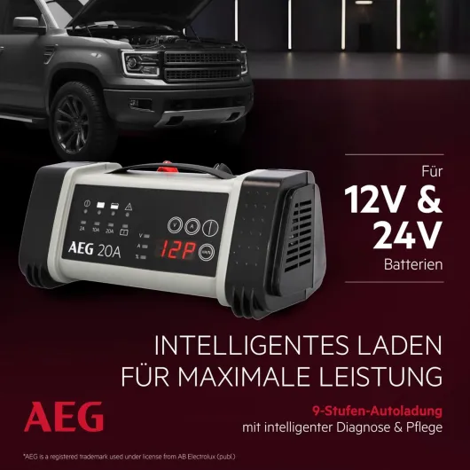 97025 Chargeur de Batterie à microprocesseur LT 20 A pour 12/24 V, 9 Niveaux, Alimentation électrique, Compensation Automatique de la température, Noir/Rouge LT20
