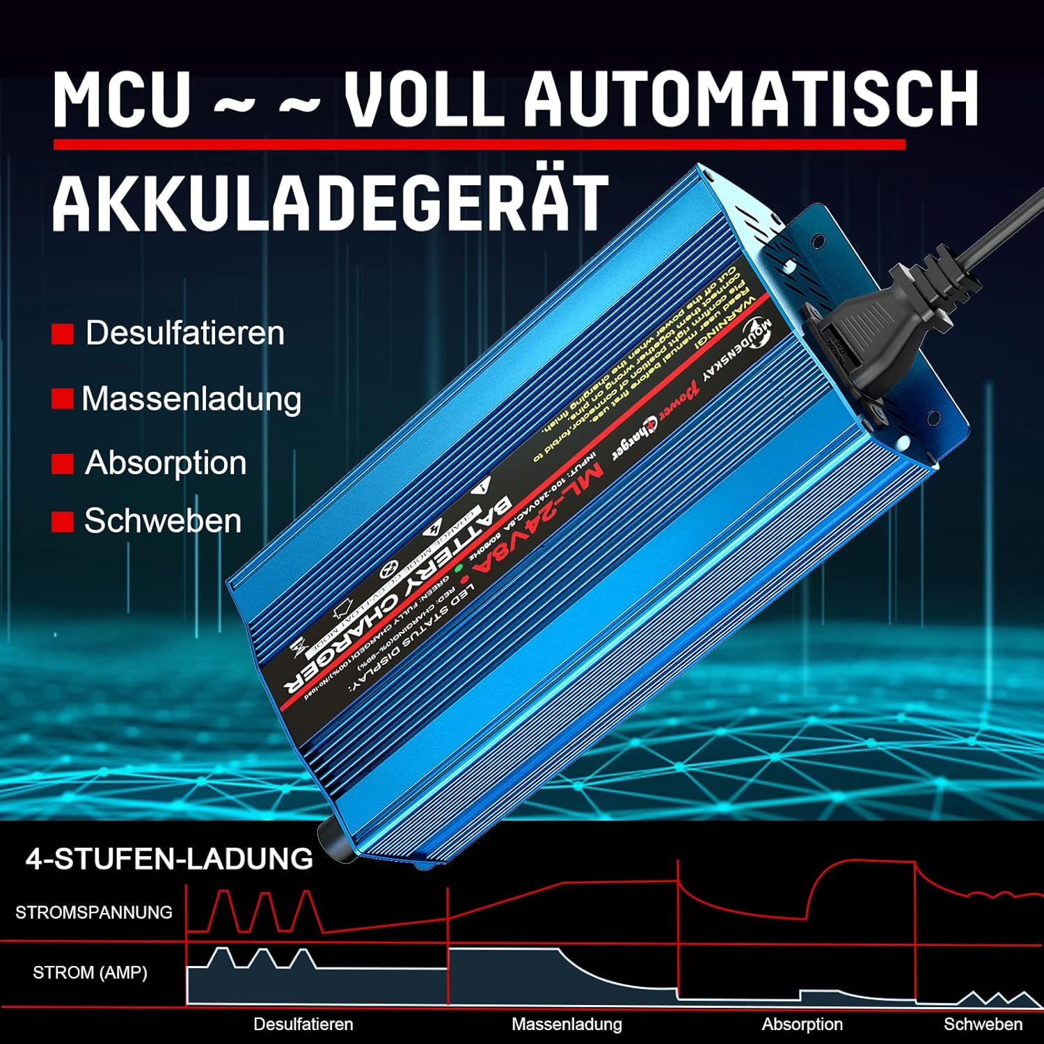 Chargeur Automatique Intelligent 24V 8Amp Chargeur de Voiture avec connecteur XLR pour Scooter Fauteuil Roulant Voiture Lead Acid Battery