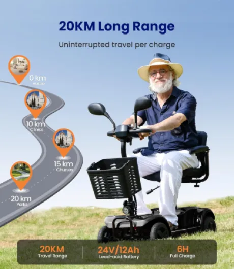 D42 Scooter de mobilité pliable bis 135KG,20KM scooter électrique 4 roues tout terrain avec bâche et panier,Scooter de mobilité stable avec pneus increvables,Support 5 ans- Noir