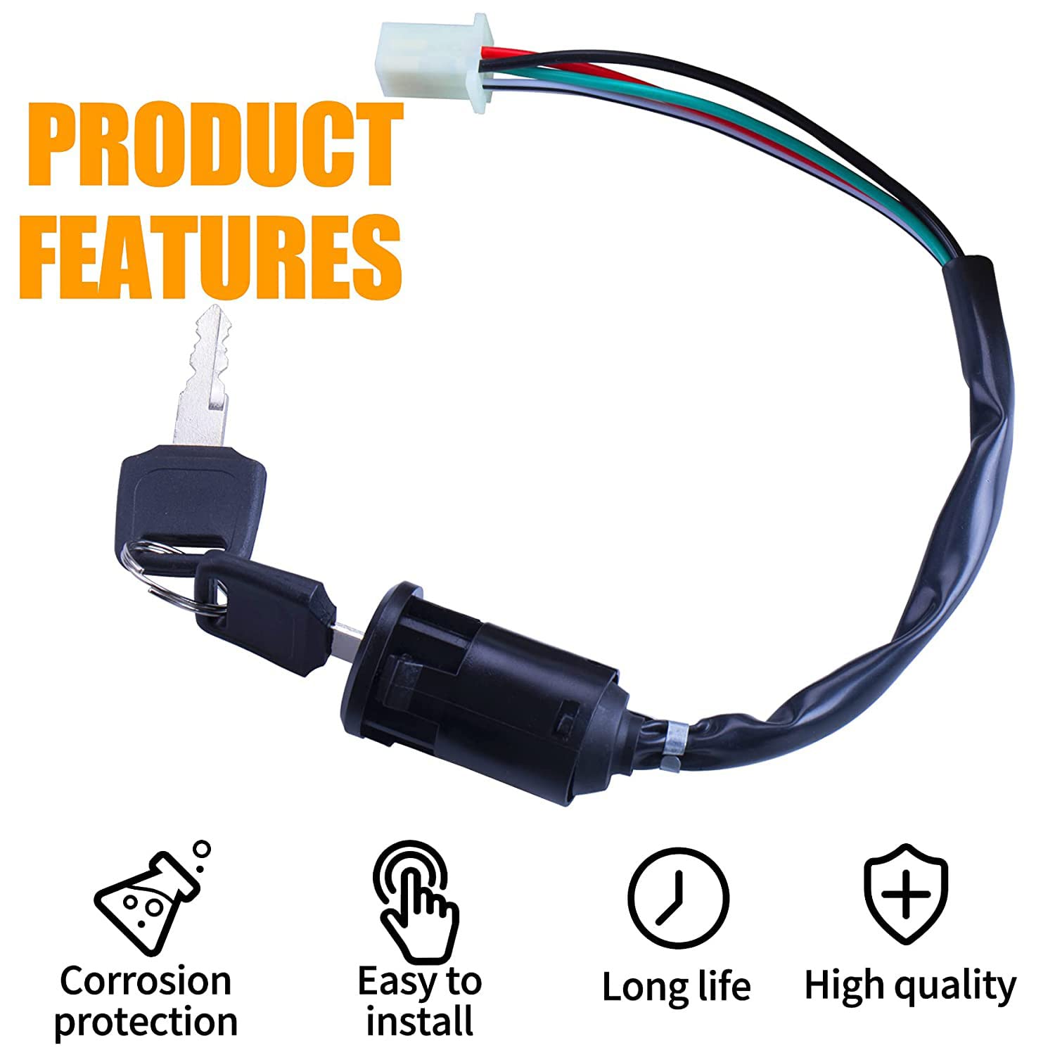Greluma 1 Pc Moto 4 Fils Interrupteur À Clé De Contact pour 50cc 70cc 90cc 110cc 125cc 150cc 200cc 250cc Taotao Sunl ATV Quad Dirt Pocket Bike Scooter Électrique Type-1