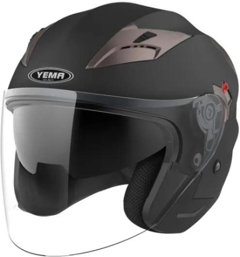 Casque Moto Jet Homme ECE Homologué-YEMA YM-627 Casque Femme Scooter Ouvert Adulte Vintage Double VisièreTaille S-XL S Noir Mat