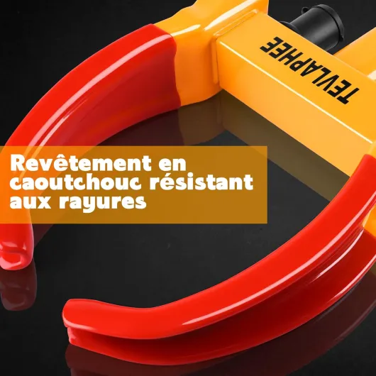 Antivol Voiture Sabot Roue, Griffe de Pneu, Antivol de Voiture Bloque, Roue Sécurité Antidémarrage, Universelle, Réglable, Serrure Anti-perçage, 3 Clés(Rouge & Jaune)