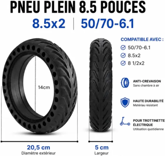 Pneu Plein 8,5 Pouces Pneu de Remplacement Antidérapant pour Trottinette Électrique,Compatible avec Xiaomi M365/1S/Essential/Pro/Pro