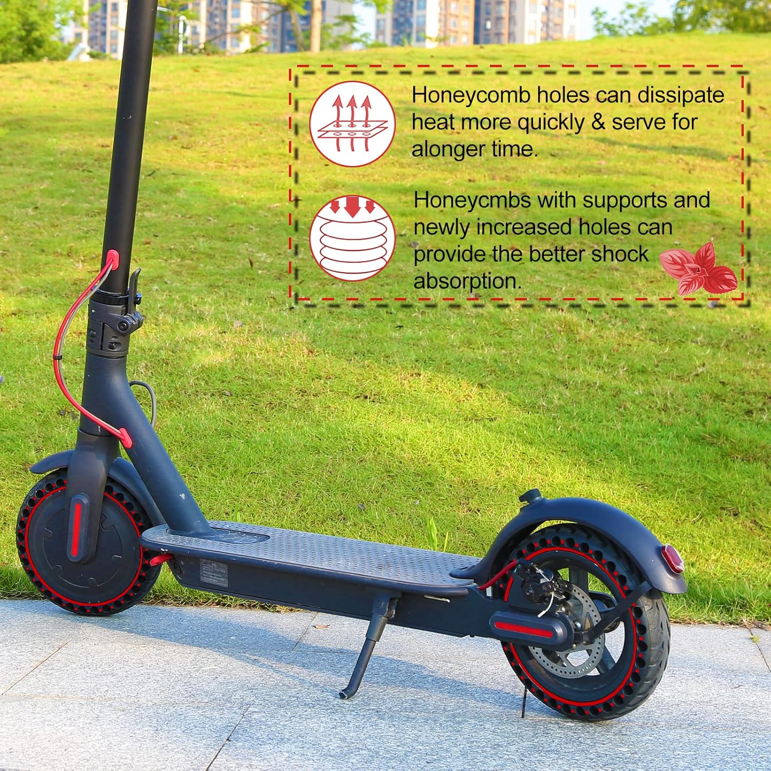 2PCS 8,5 Pouces Pneu Plein pour Trotinette Electrique, 8 1/2 x 2 Roue, 50/75-6.1 Pneus pour Xiaomi M365 / M365 Pro / 1S / Pro 2/3 / 3 Lite/Essential et Roues de Scooter de 8.5 Pouces Rouge (Sans Outils)