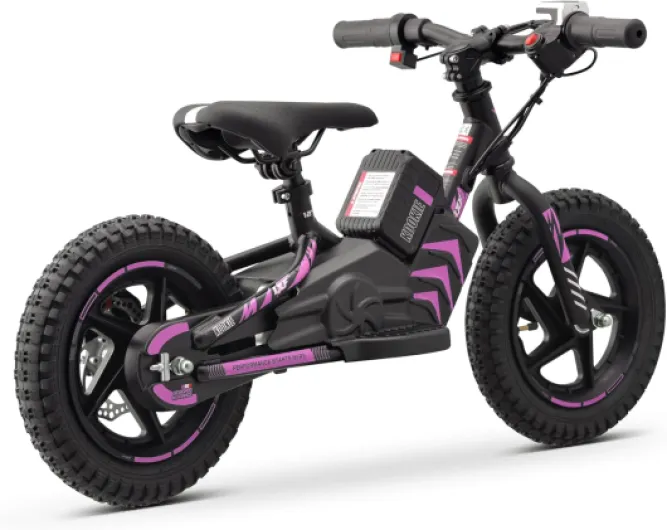 LXF Draisienne électrique Enfant Kookie 12" Black Edition, 250w, Batterie Lithium-ION 21V, Selle réglable, Frein à Disque arrière Rose