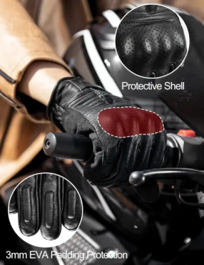 Gants Moto Rétro Homologué CE 100% Cuir pour Homme à Écran Tactile Plein Doigts Respirant Antichoc Antidérapant pour la Course de Moto VTT Noir XL