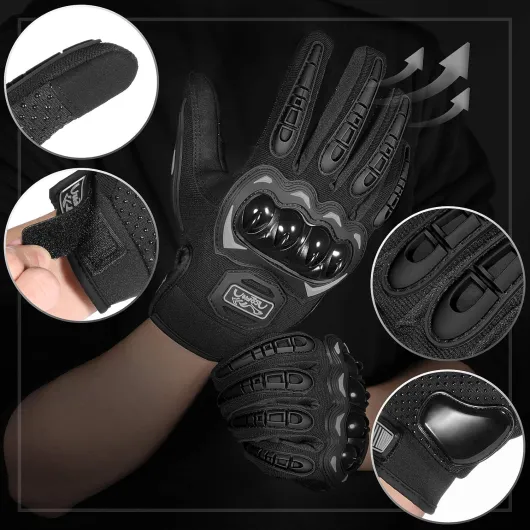 Gants de Moto, Gants à Écran Tactile Plein Doigt pour la Course de Moto, VTT, Escalade, Chasse, Motocross et Autres Sports de Plein Air L Noir