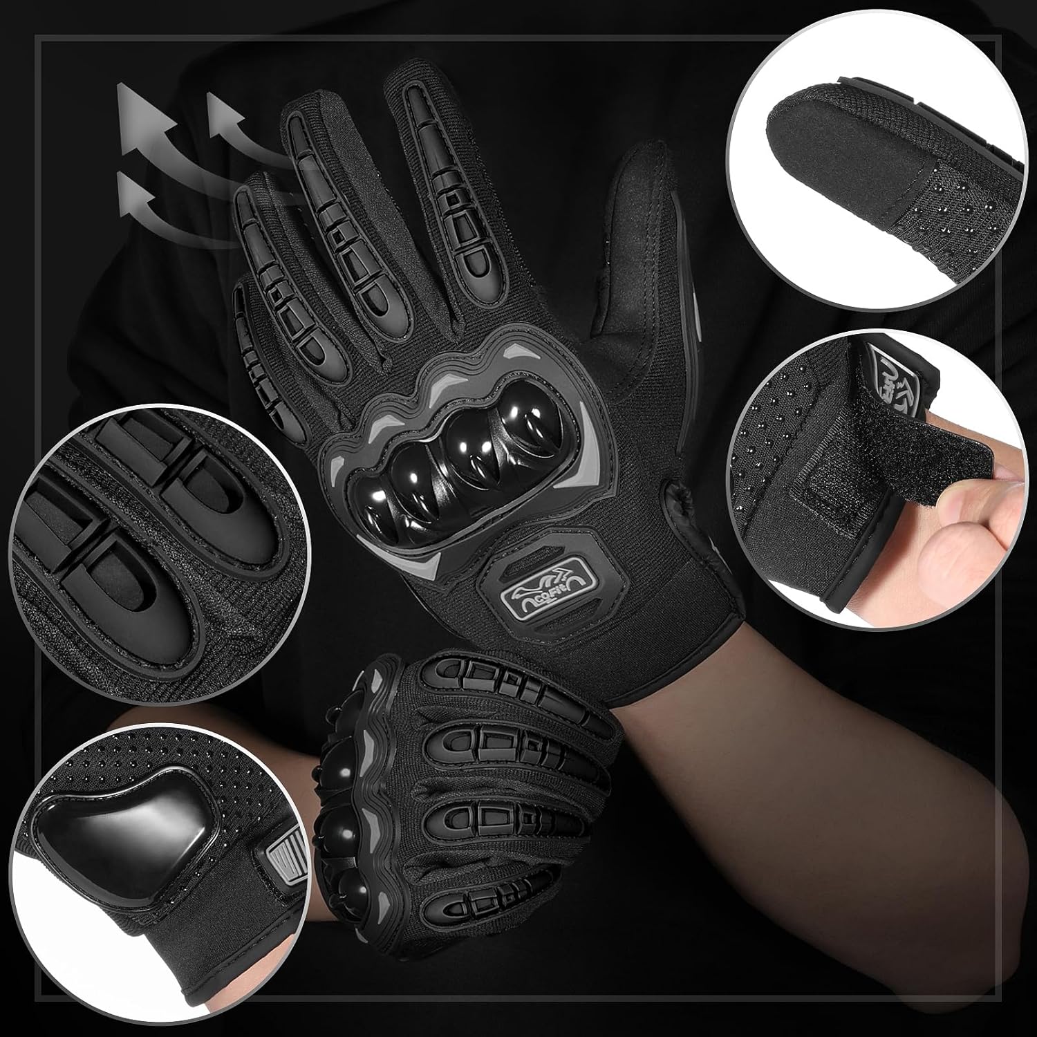 Gants de Moto, Gants à Écran Tactile Plein Doigt pour la Course de Moto, VTT, Escalade, Chasse, Motocross et Autres Sports de Plein Air XXL Noir