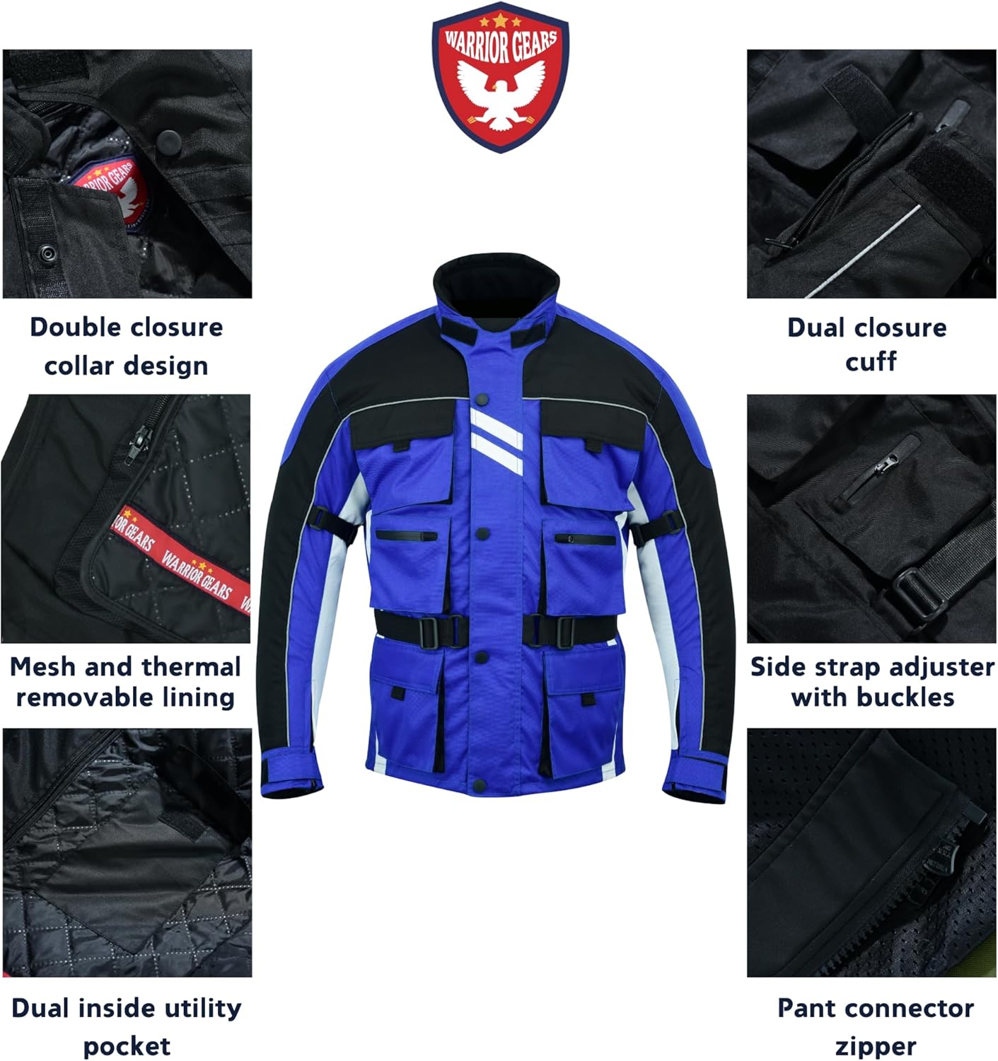 Veste de moto en textile Air Mesh et Cordura 600D pour hommes Vestes de moto en textile blindé de protection CE avec doublure en maille et imperméable respirante XL Bleu