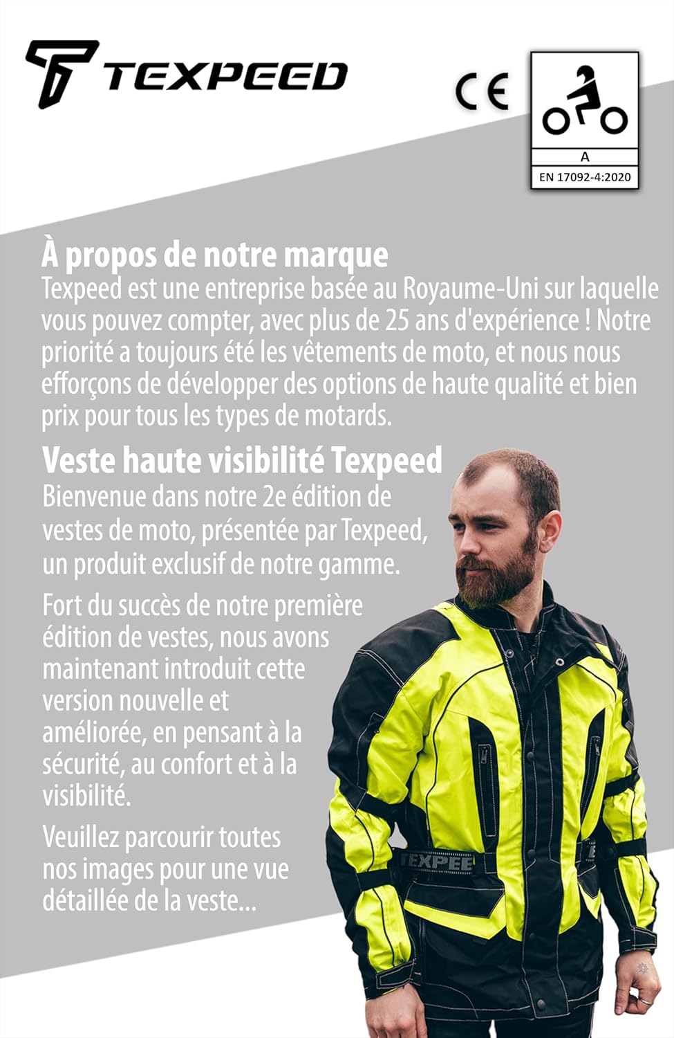 Haute visibilité réfléchissante imperméable veste homme homologué avec protection - Hiver longue blouson motard avec armure (EN 1621-1) Jaune Noir - Toutes les tailles XL Jaune