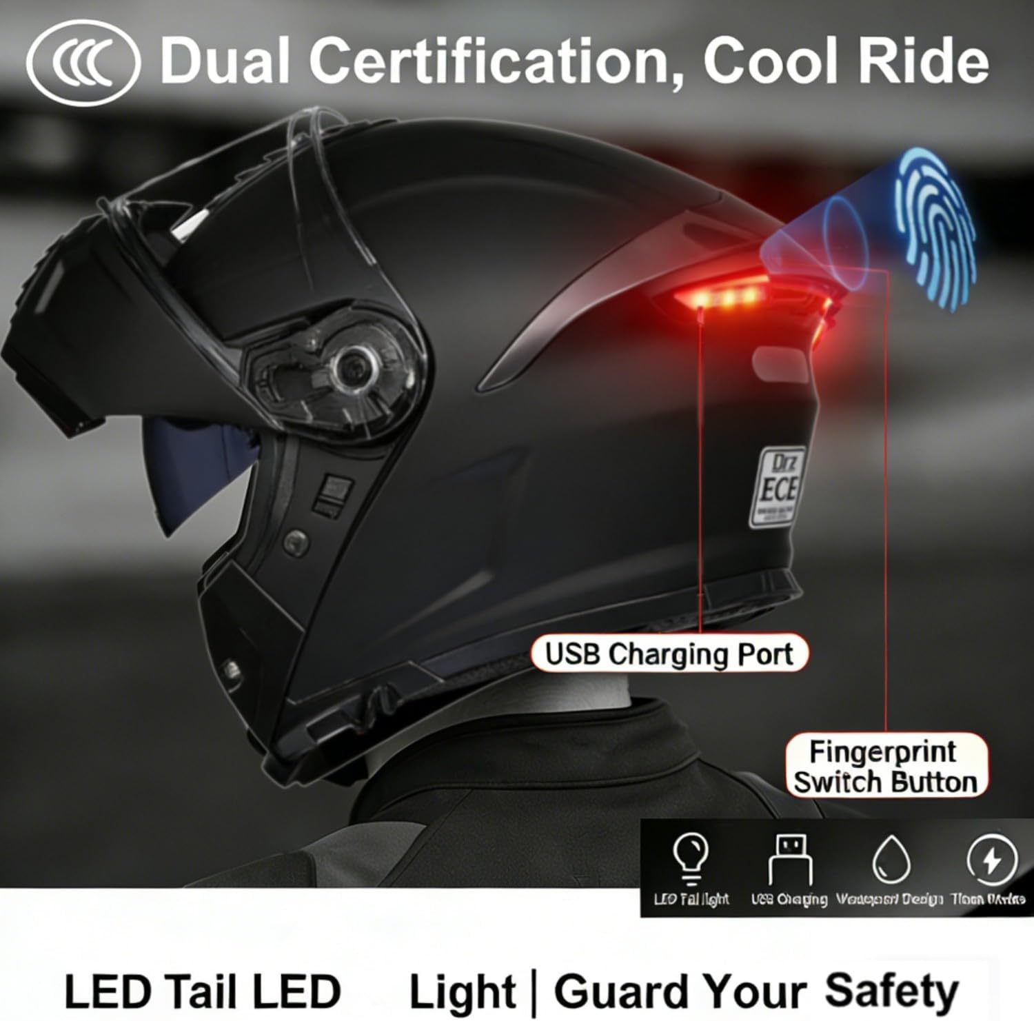 Casque Modulable Moto Bluetooth avec Feu Arrière LED, Homologué ECE 22.06, Double Visière Anti-Buée, Casque À Rabat pour Adultes, Unisexe pour Scooter, VTT & Moto Électrique I,Medium Medium I