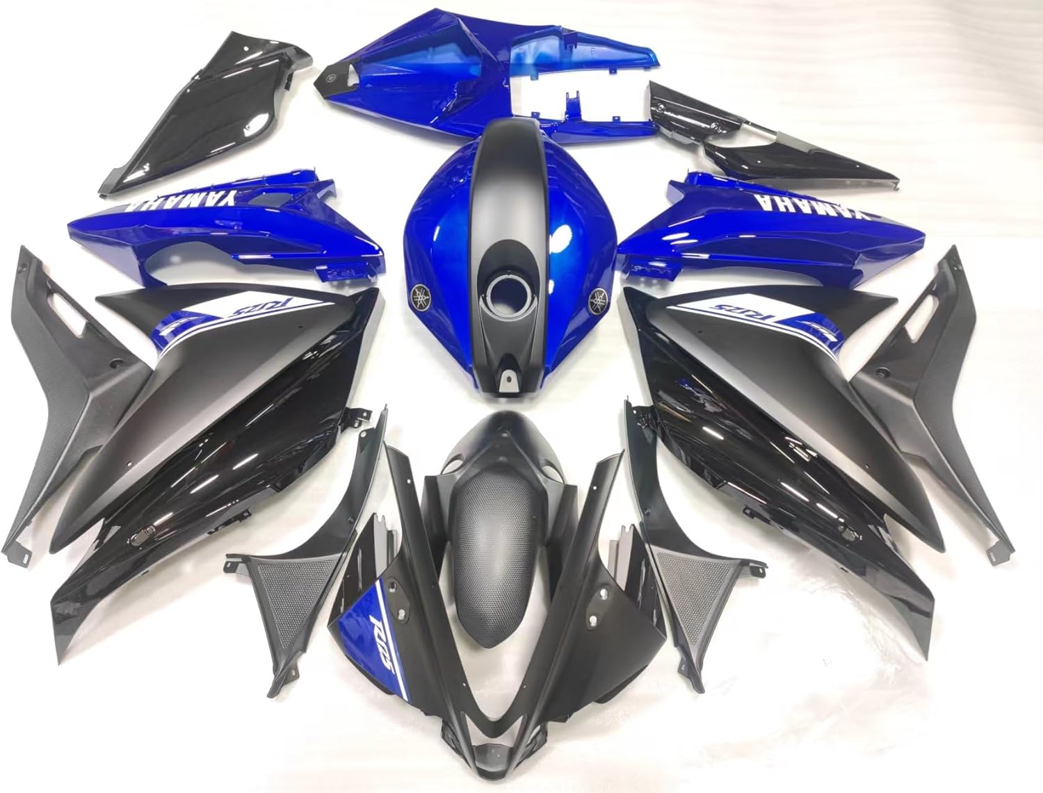 Benlai Moto Kit complet de carénages d'injection pré-percés en plastique ABS pour moto Yamaha R125 2008-2013/2014-2018 (bleu noir 2014-2018)