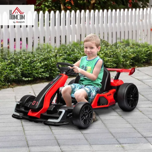 Kart électrique pour Enfants, 24 V, lumières LED, go Kart, Fonction Drift et Musique, 6-12 Ans, Moteur 2 x 150 W, Style Sportif, 2 Vitesses, siège réglable et Construction Solide, Rouge